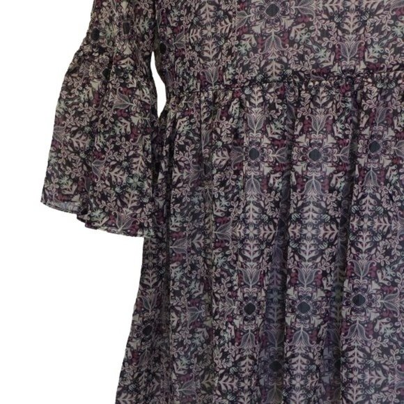 BCBG BOHO Poet top with ruffle sleeve blouse pink green xs - Picture 5 of 10